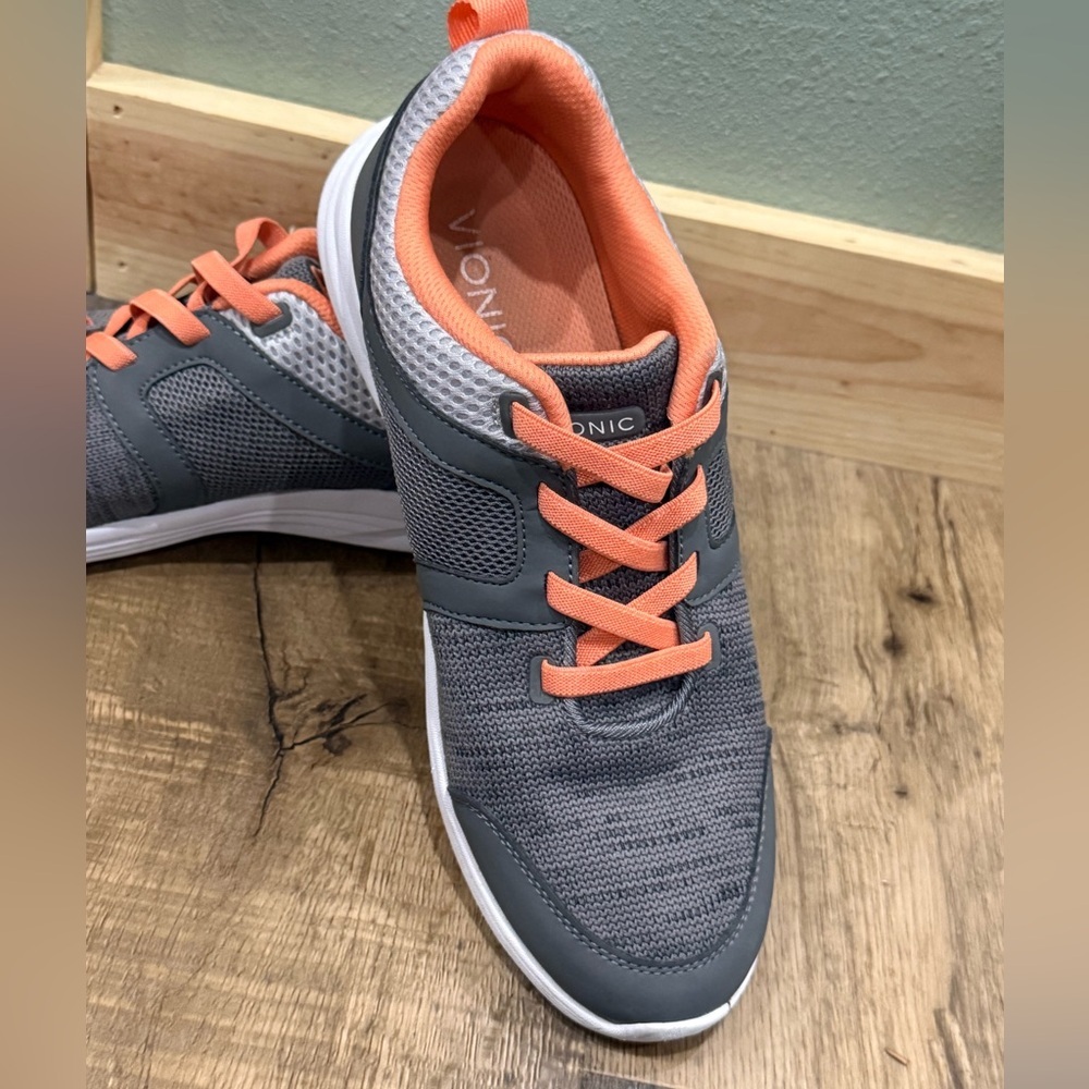 Women's Gray Athletic Sneakers with Coral Accents - Picture 2 of 8